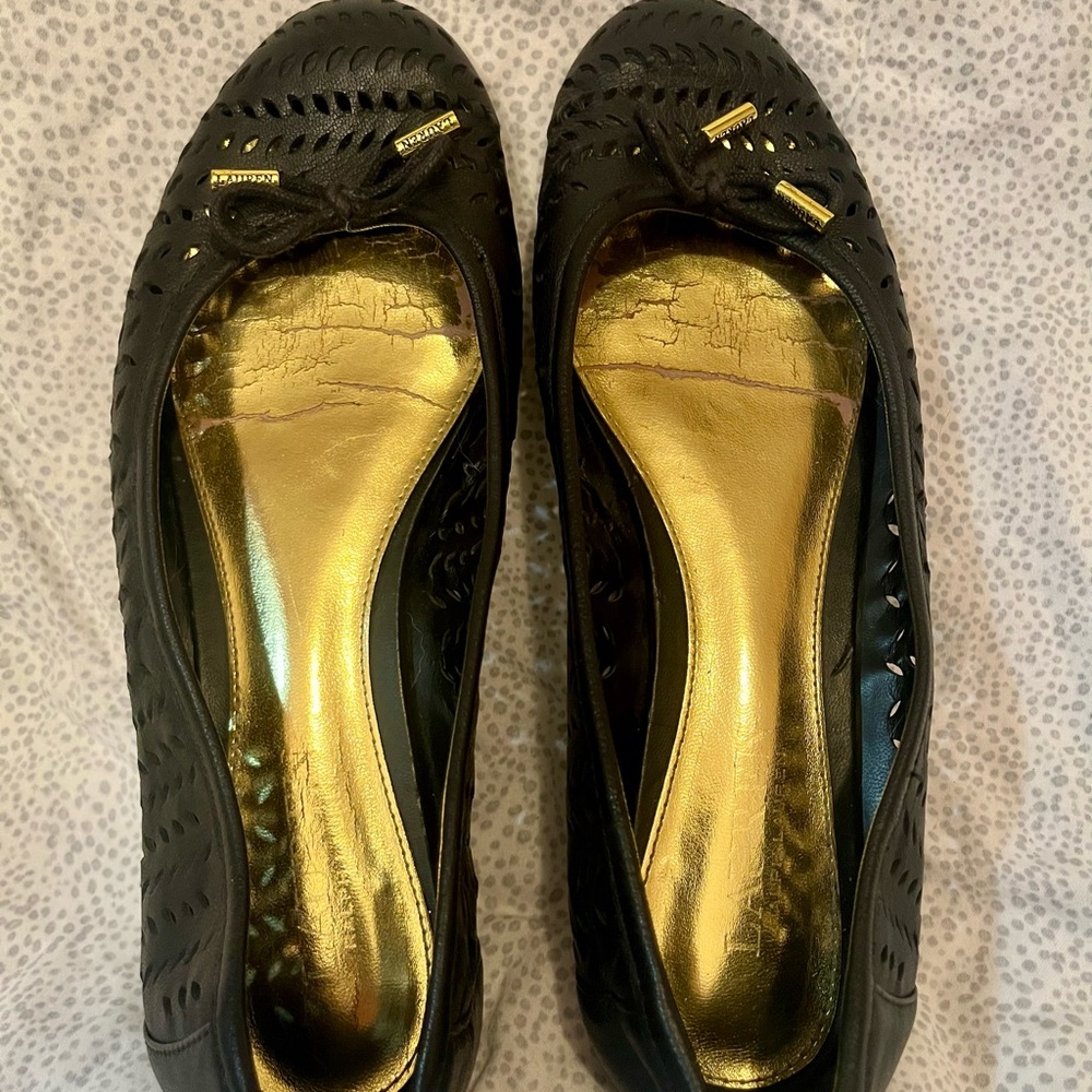 Ralph Lauren Black and Gold Flats